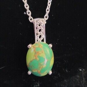 Mojave Green Turquoise Solitaire Sterling Silver Pendant